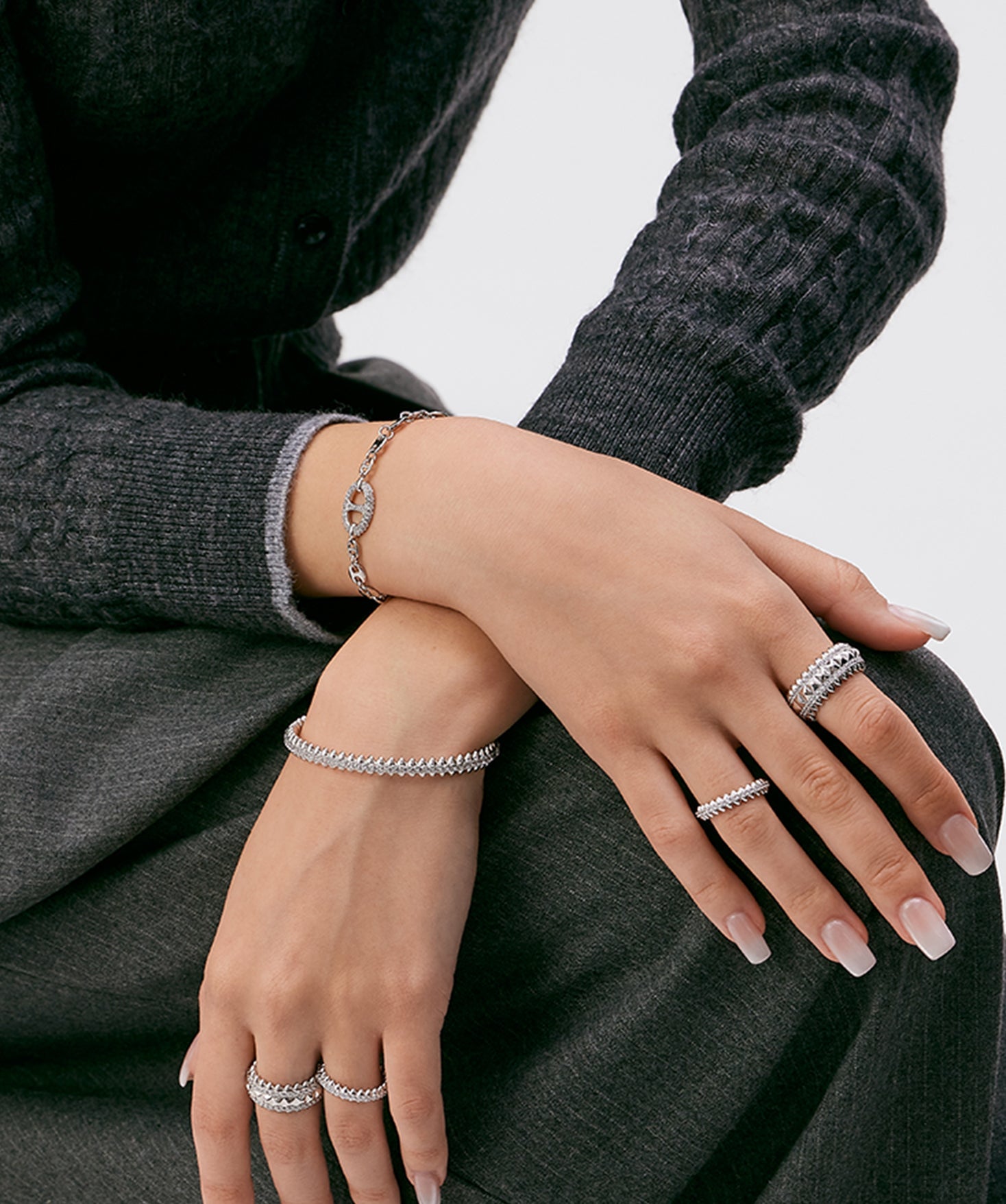 Rock Spike Lock Bangle in Silver – Edgy Zirconia Bracelet | MaiaMina