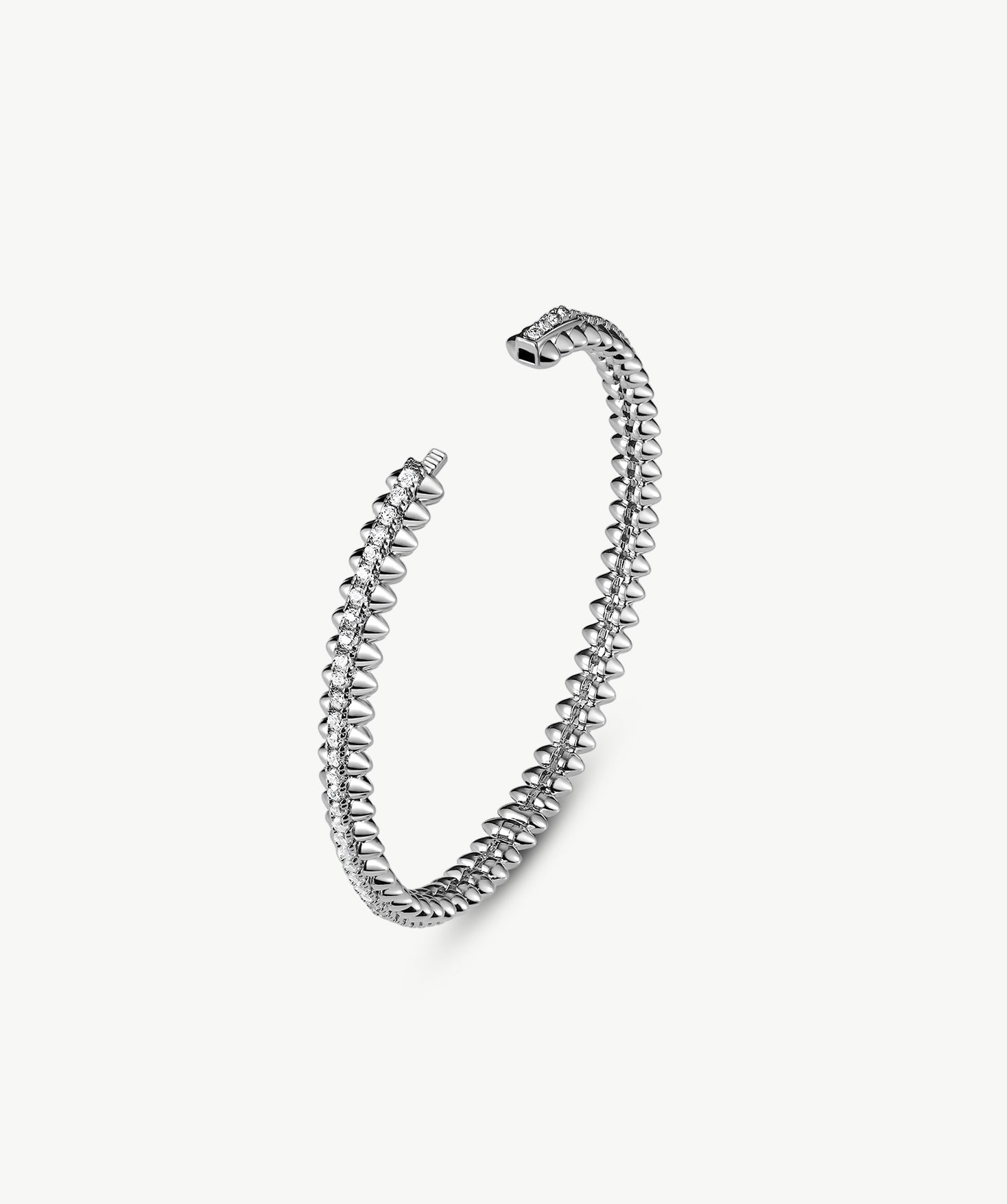 Rock Spike Lock Bangle in Silver – Edgy Zirconia Bracelet | MaiaMina