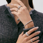 Rock Spike Lock Bangle in Silver – Edgy Zirconia Bracelet | MaiaMina