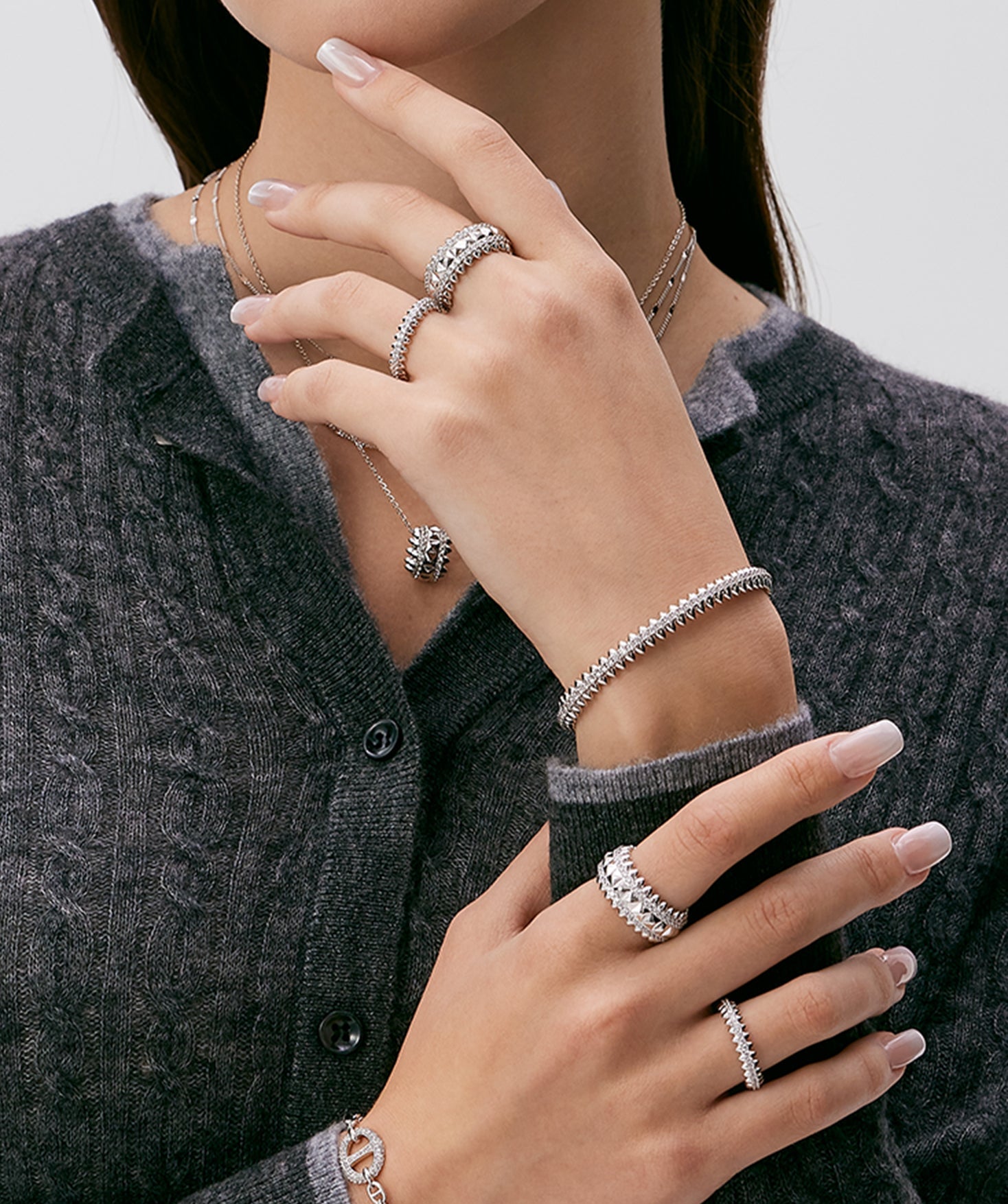 Rock Spike Lock Bangle in Silver – Edgy Zirconia Bracelet | MaiaMina