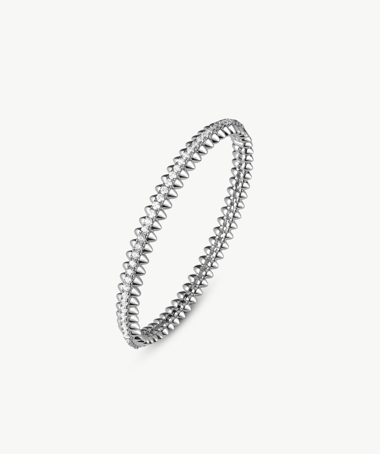 Rock Spike Lock Bangle in Silver – Edgy Zirconia Bracelet | MaiaMina