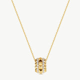 MaiaMina Gold Pendant Necklace Spike Pavé Barrel Charm Chain Statement Jewelry Rock