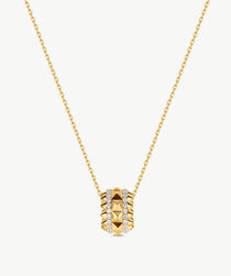MaiaMina Gold Pendant Necklace Spike Pavé Barrel Charm Chain Statement Jewelry Rock