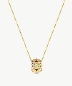 MaiaMina Gold Pendant Necklace Spike Pavé Barrel Charm Chain Statement Jewelry Rock