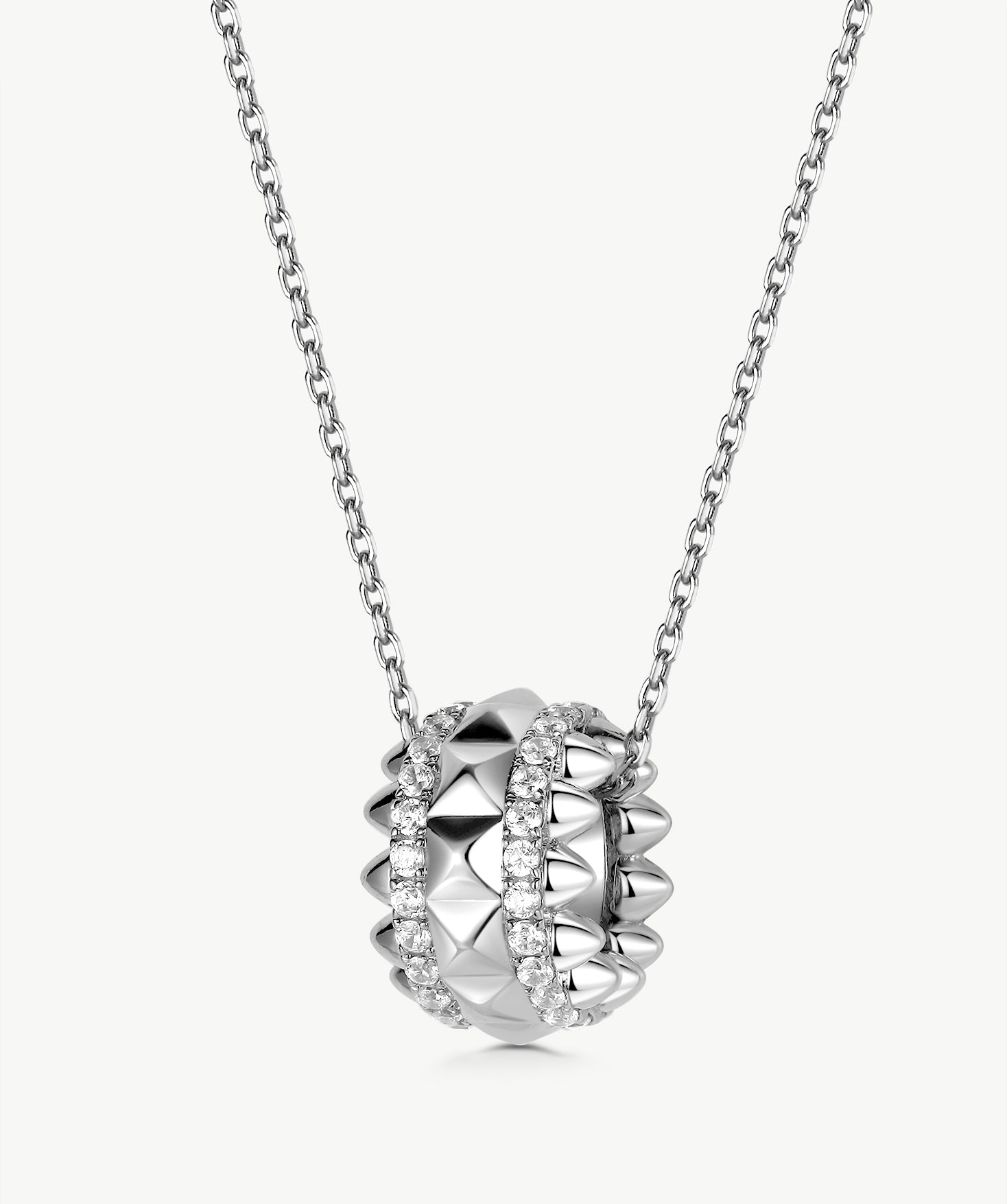 Rock Spike Roller Pendant Necklace in Silver – Modern Edgy Pendant | MaiaMina