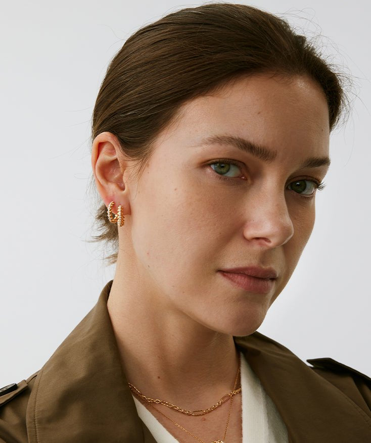 Gold Vermeil Spike Hoop Earrings with Gemstone Pave – MaiaMina