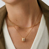 MaiaMina Gold Pendant Necklace Spike Pavé Barrel Charm Chain Statement Jewelry Rock