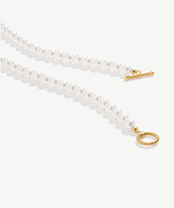 120mm Long Pearl Necklaces for Women, Cream White Pearl Strand Layered Necklace, 18K Gold Plated OT Buckle Necklace | MaiaMina 