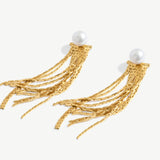 Elegant Pearl and 18K Gold Plated Sterling Silver Tassel Drop Earrings | Women's Jewelry | MaiaMina