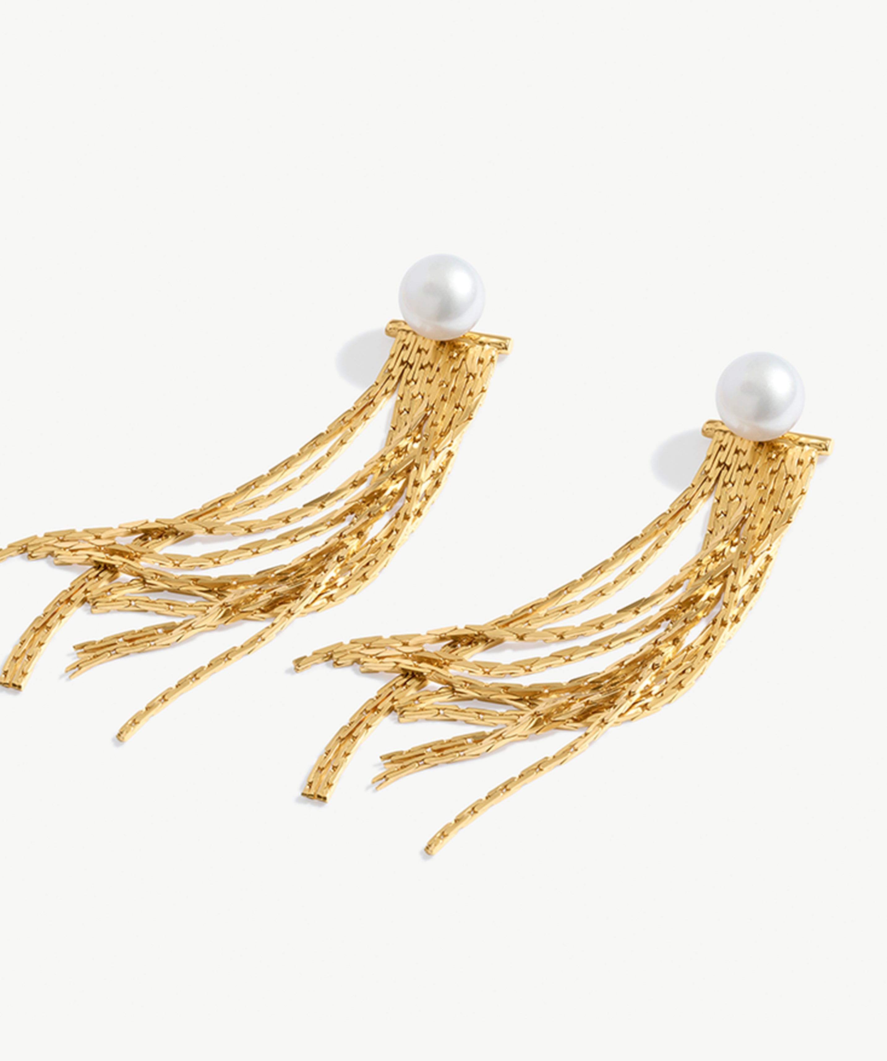 Elegant Pearl and 18K Gold Plated Sterling Silver Tassel Drop Earrings | Women's Jewelry | MaiaMina