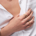 18K Gold Plated Mariner Adjustable Band Ring with Pave Diamonds – Genderless Nautical Design | MaiaMina