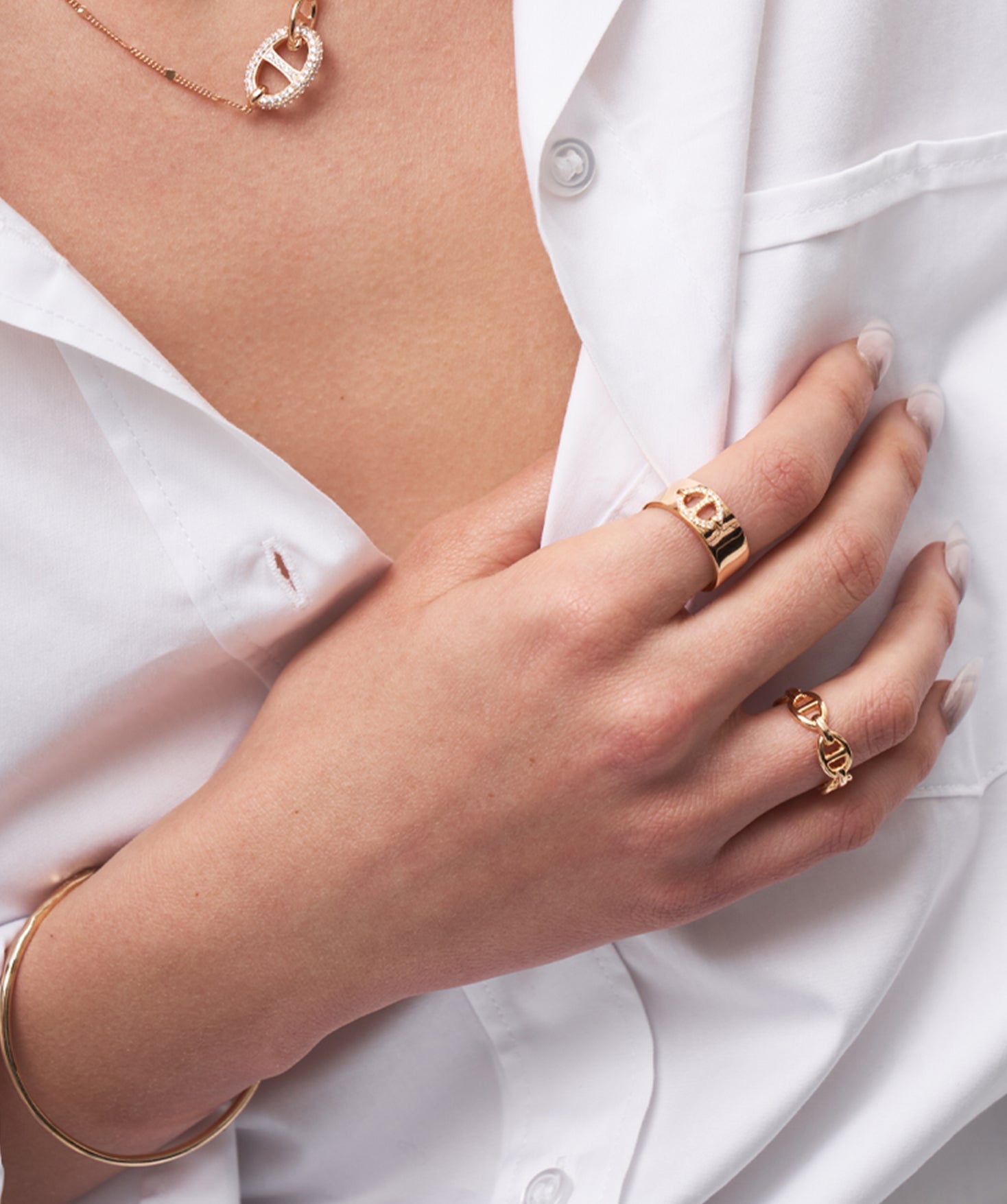 18K Gold Plated Mariner Adjustable Band Ring with Pave Diamonds – Genderless Nautical Design | MaiaMina