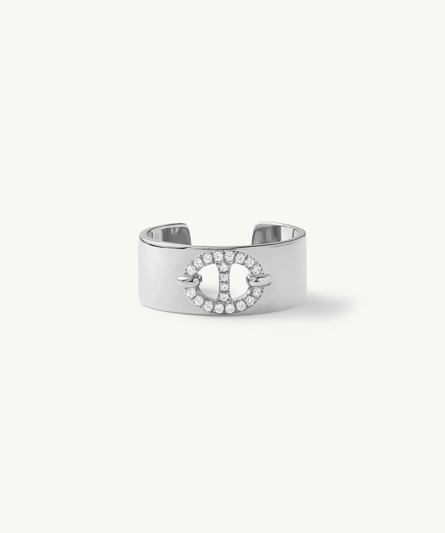 925 Sterling Silver Mariner Adjustable Band Ring with Pave Diamonds – Genderless Nautical Design | MaiaMina