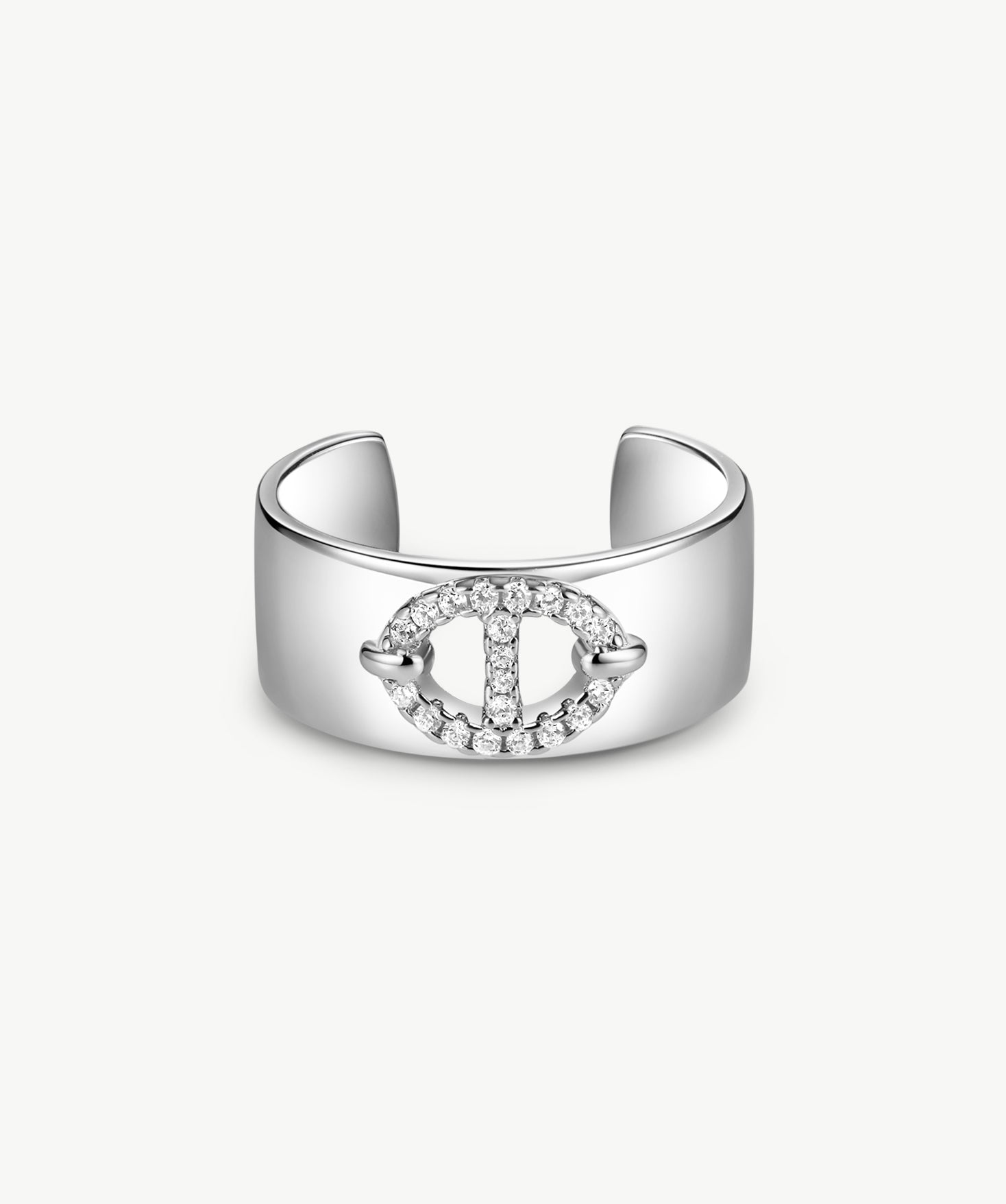 925 Sterling Silver Mariner Adjustable Band Ring with Pave Diamonds – Genderless Nautical Design | MaiaMina