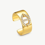 18K Gold Plated Mariner Adjustable Band Ring with Pave Diamonds – Genderless Nautical Design | MaiaMina