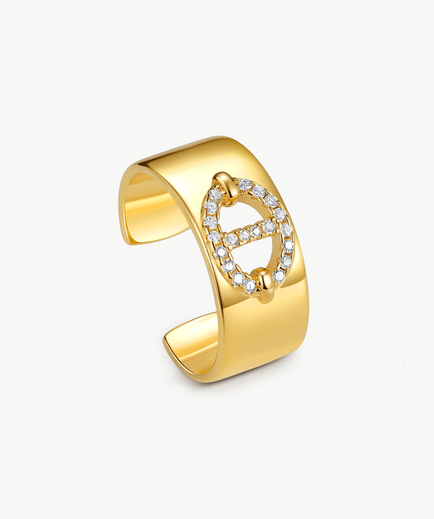 18K Gold Plated Mariner Adjustable Band Ring with Pave Diamonds – Genderless Nautical Design | MaiaMina