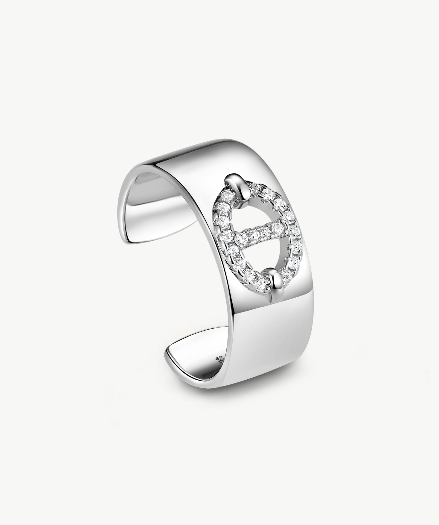 925 Sterling Silver Mariner Adjustable Band Ring with Pave Diamonds – Genderless Nautical Design | MaiaMina