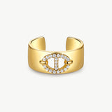 18K Gold Plated Mariner Adjustable Band Ring with Pave Diamonds – Genderless Nautical Design | MaiaMina