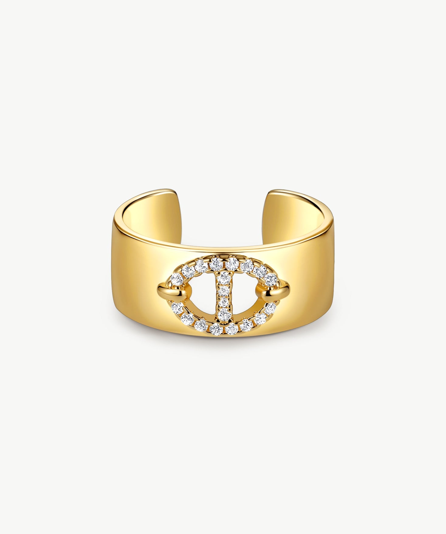 18K Gold Plated Mariner Adjustable Band Ring with Pave Diamonds – Genderless Nautical Design | MaiaMina