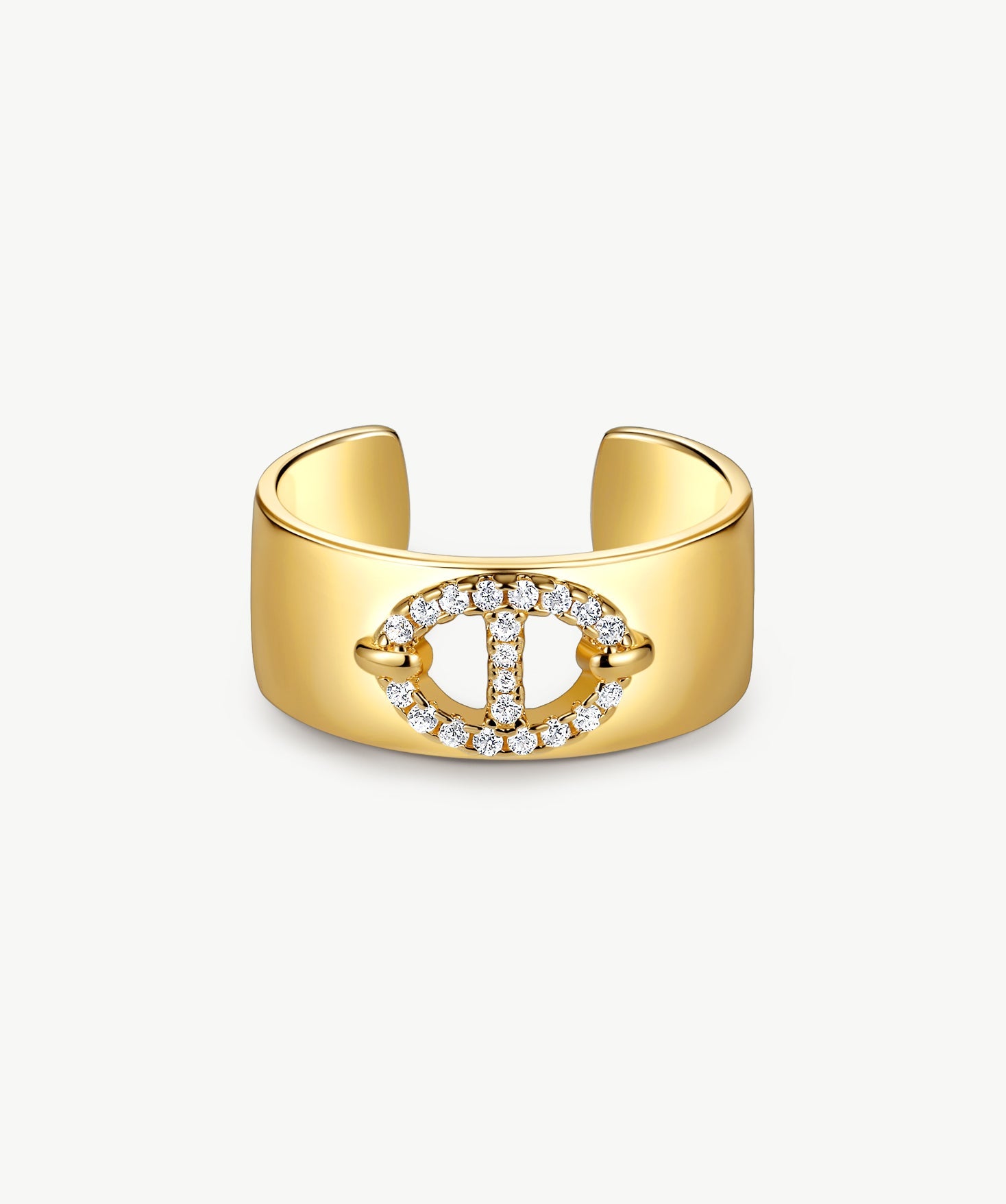 18K Gold Plated Mariner Adjustable Band Ring with Pave Diamonds – Genderless Nautical Design | MaiaMina