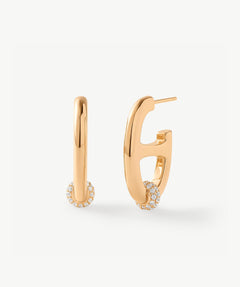 18K Gold Plated Mariner Hoop Earrings with Pave Diamonds – Contemporary Nautical Jewelry | MaiaMina