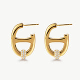 18K Gold Plated Mariner Hoop Earrings with Pave Diamonds – Contemporary Nautical Jewelry | MaiaMina