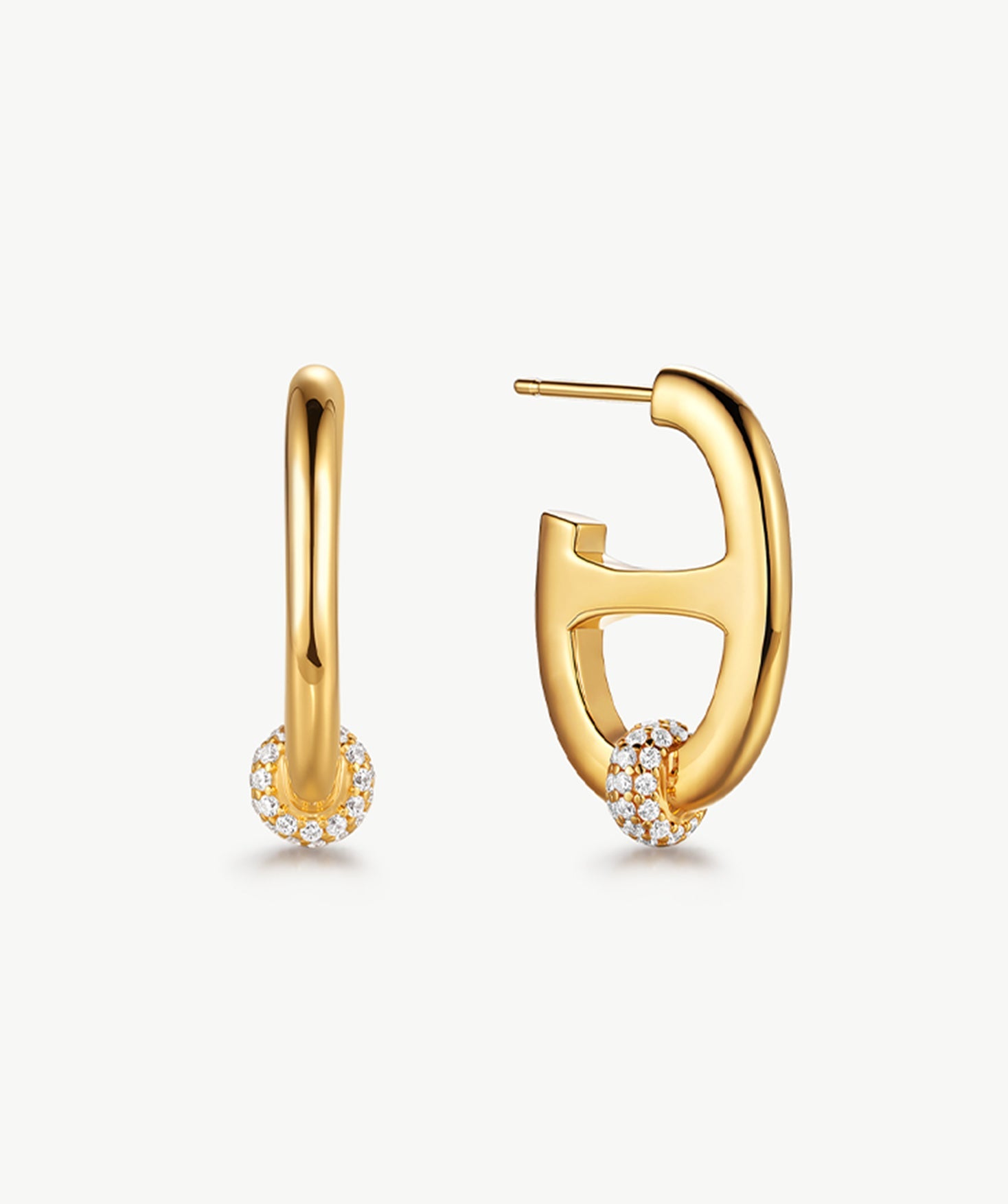 18K Gold Plated Mariner Hoop Earrings with Pave Diamonds – Contemporary Nautical Jewelry | MaiaMina