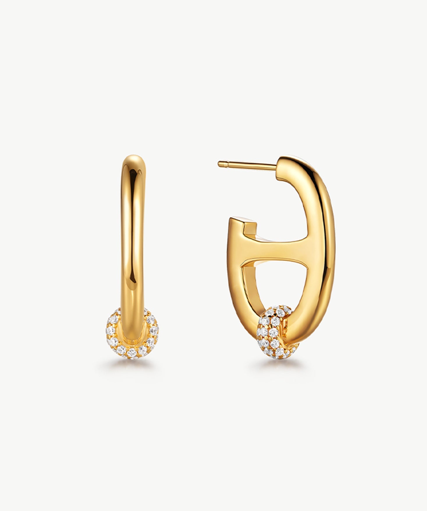 18K Gold Plated Mariner Hoop Earrings with Pave Diamonds – Contemporary Nautical Jewelry | MaiaMina