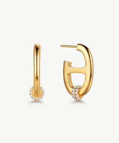 18K Gold Plated Mariner Hoop Earrings with Pave Diamonds – Contemporary Nautical Jewelry | MaiaMina