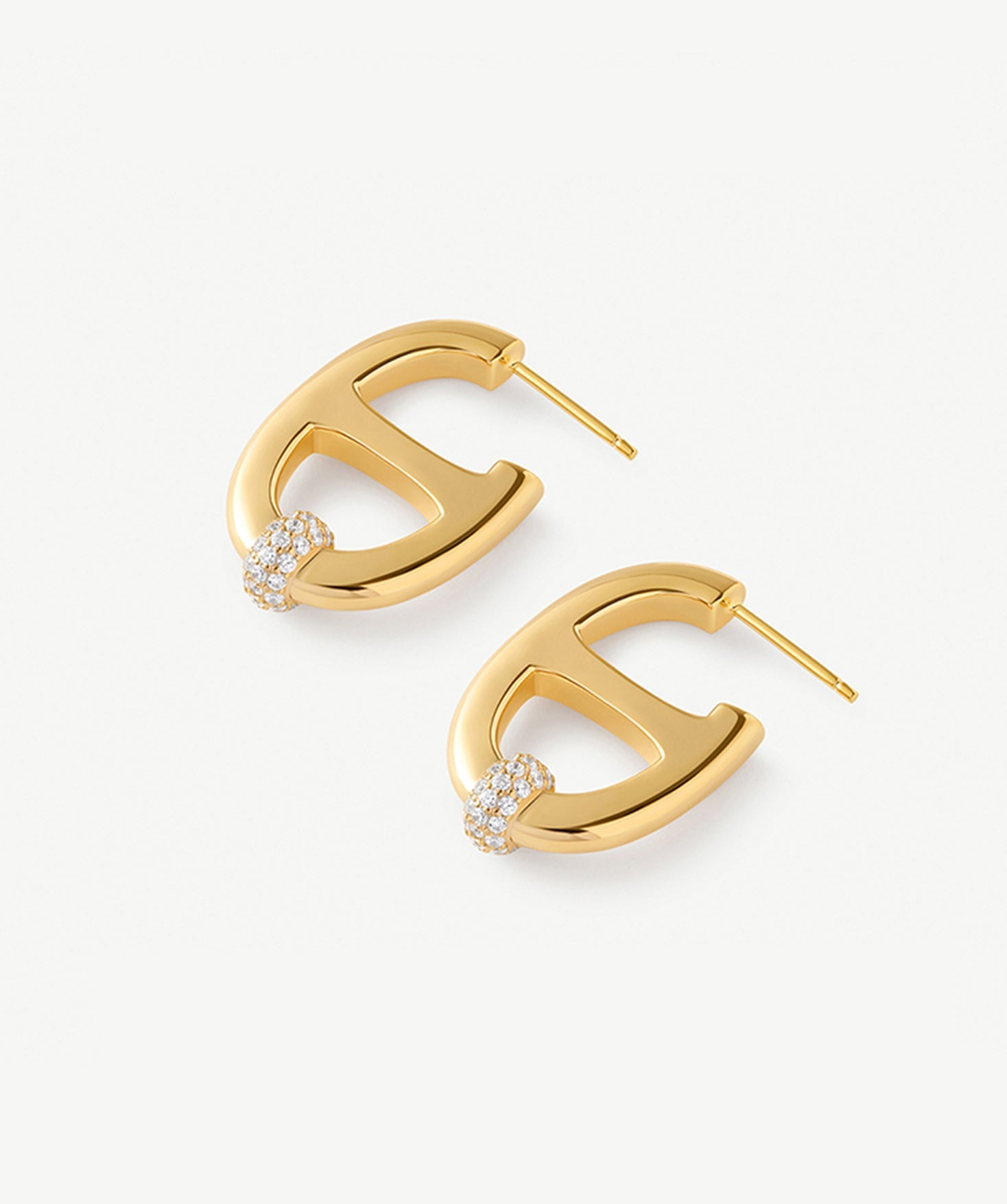 18K Gold Plated Mariner Hoop Earrings with Pave Diamonds – Contemporary Nautical Jewelry | MaiaMina