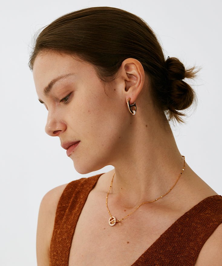 18K Gold Plated Mariner Hoop Earrings with Pave Diamonds – Contemporary Nautical Jewelry | MaiaMina