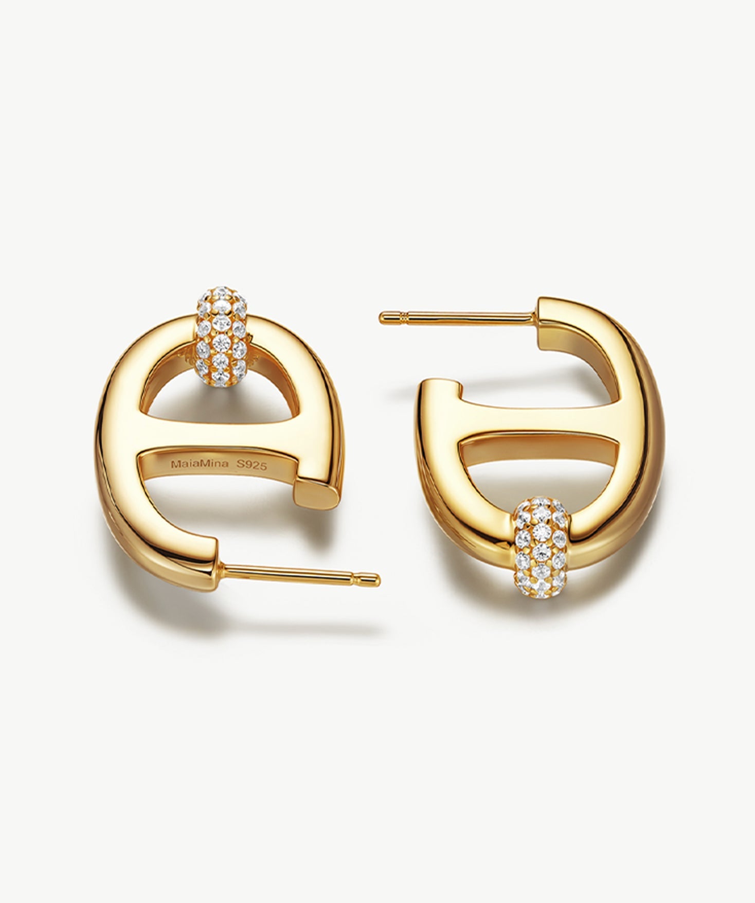 18K Gold Plated Mariner Hoop Earrings with Pave Diamonds – Contemporary Nautical Jewelry | MaiaMina