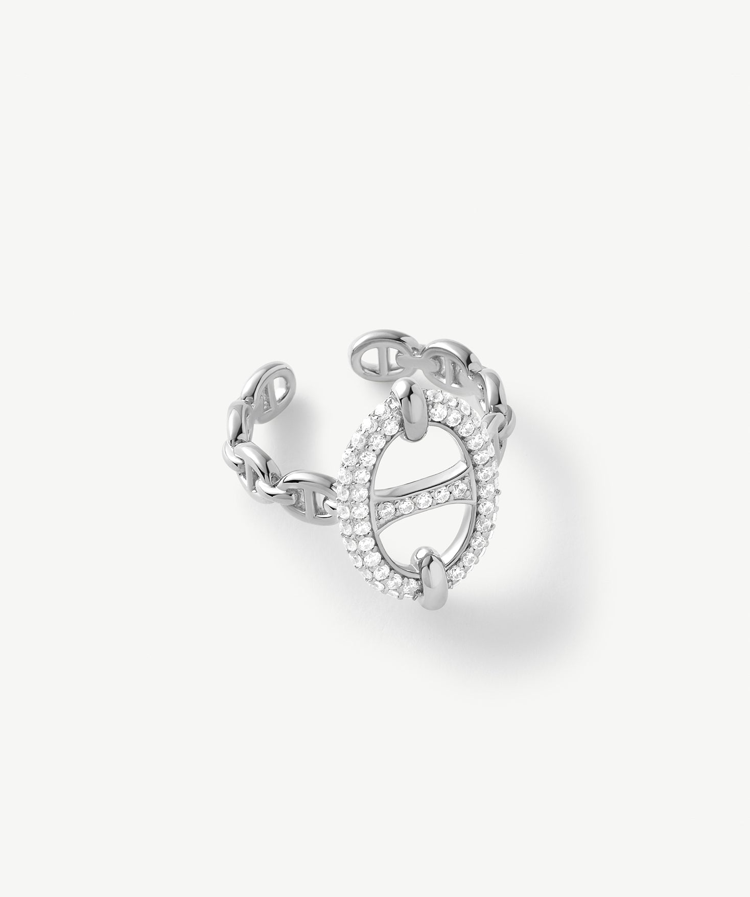 925 Sterling Silver Pave Mariner Chain Adjustable Ring – Symbol of Strength & Courage | MaiaMina