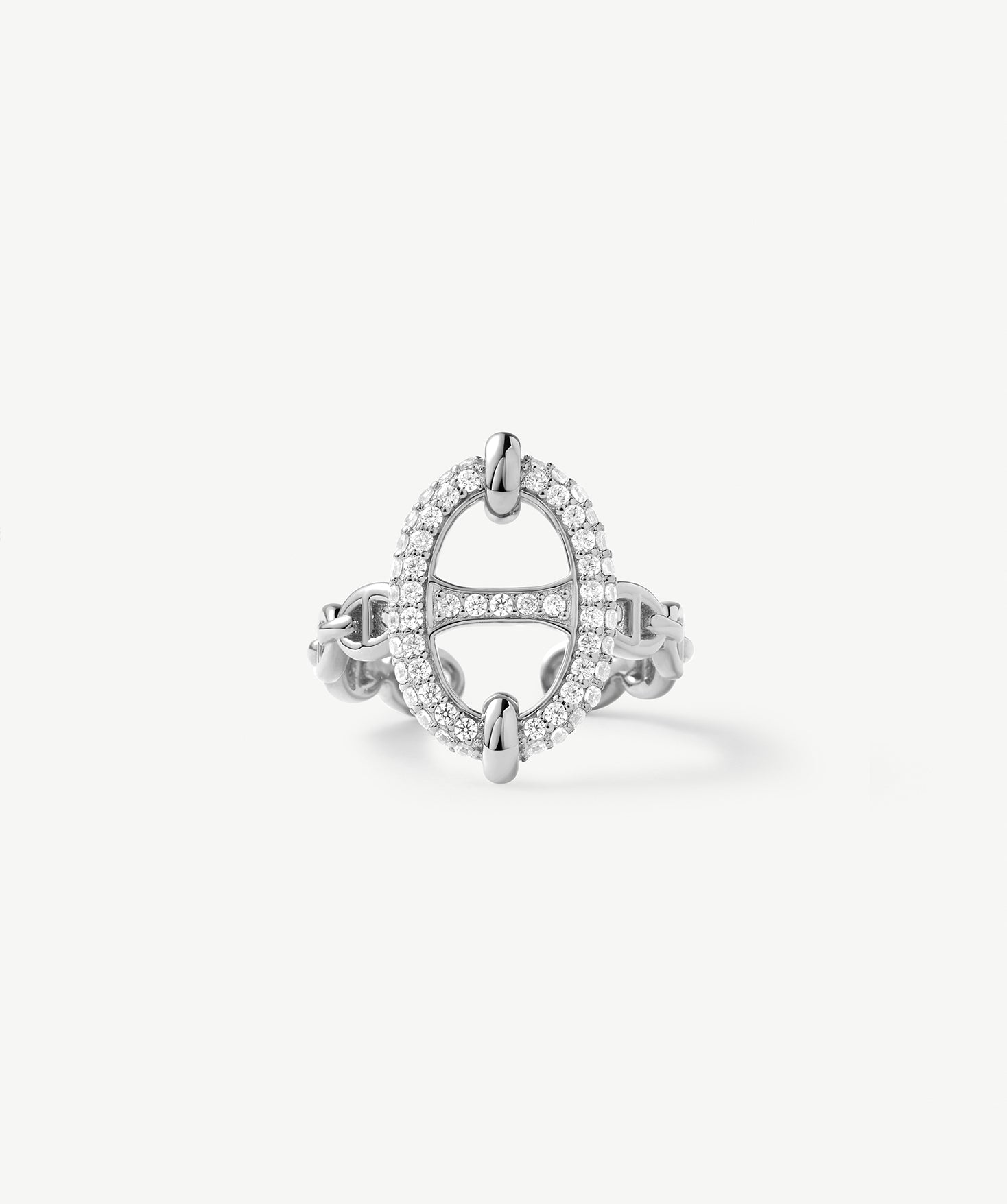 925 Sterling Silver Pave Mariner Chain Adjustable Ring – Symbol of Strength & Courage | MaiaMina
