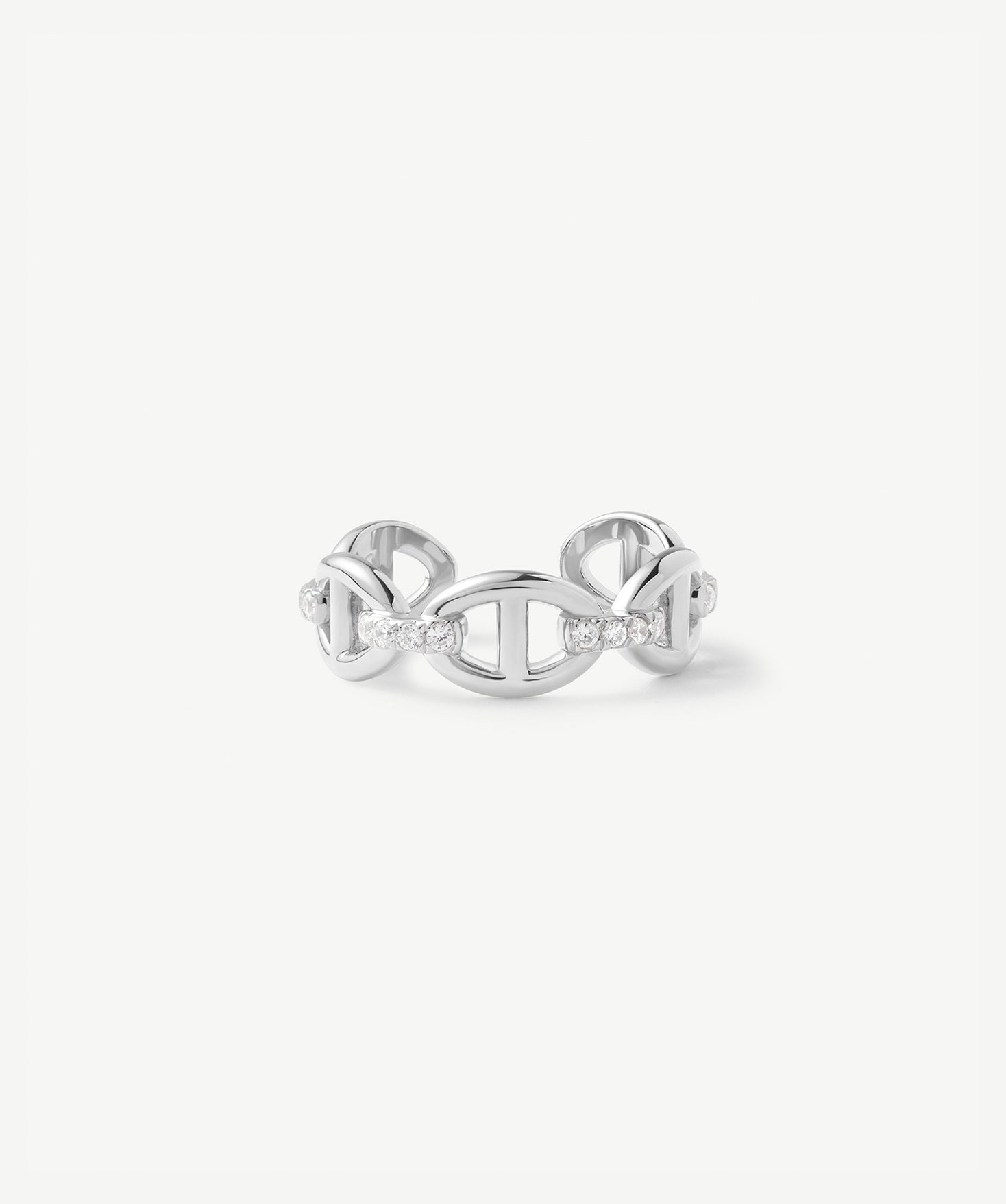 Sterling Silver Pave Mariner Chain Adjustable Ring with Diamonds – Elegant Nautical Jewelry | MaiaMina