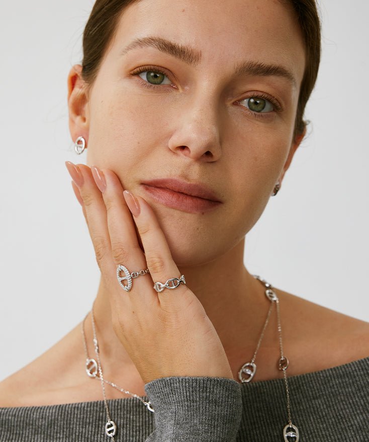 925 Sterling Silver Pave Mariner Chain Adjustable Ring – Symbol of Strength & Courage | MaiaMina