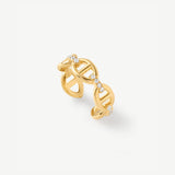 18K Gold Plated Pave Mariner Chain Adjustable Ring with Diamonds – Elegant Nautical Jewelry | MaiaMina