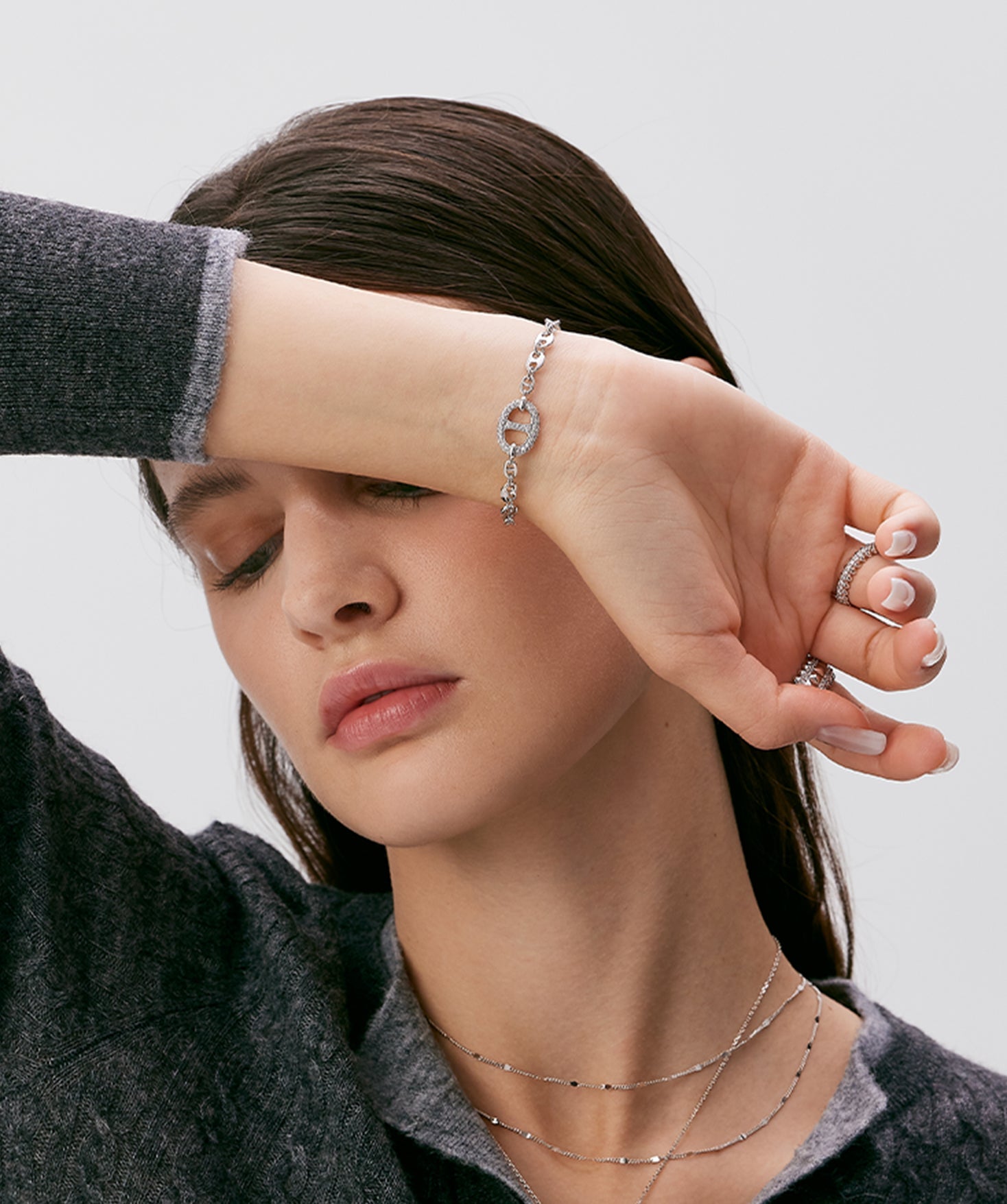 Silver Pave Mariner Chain Bracelet – Rhodium-Plated | MaiaMina