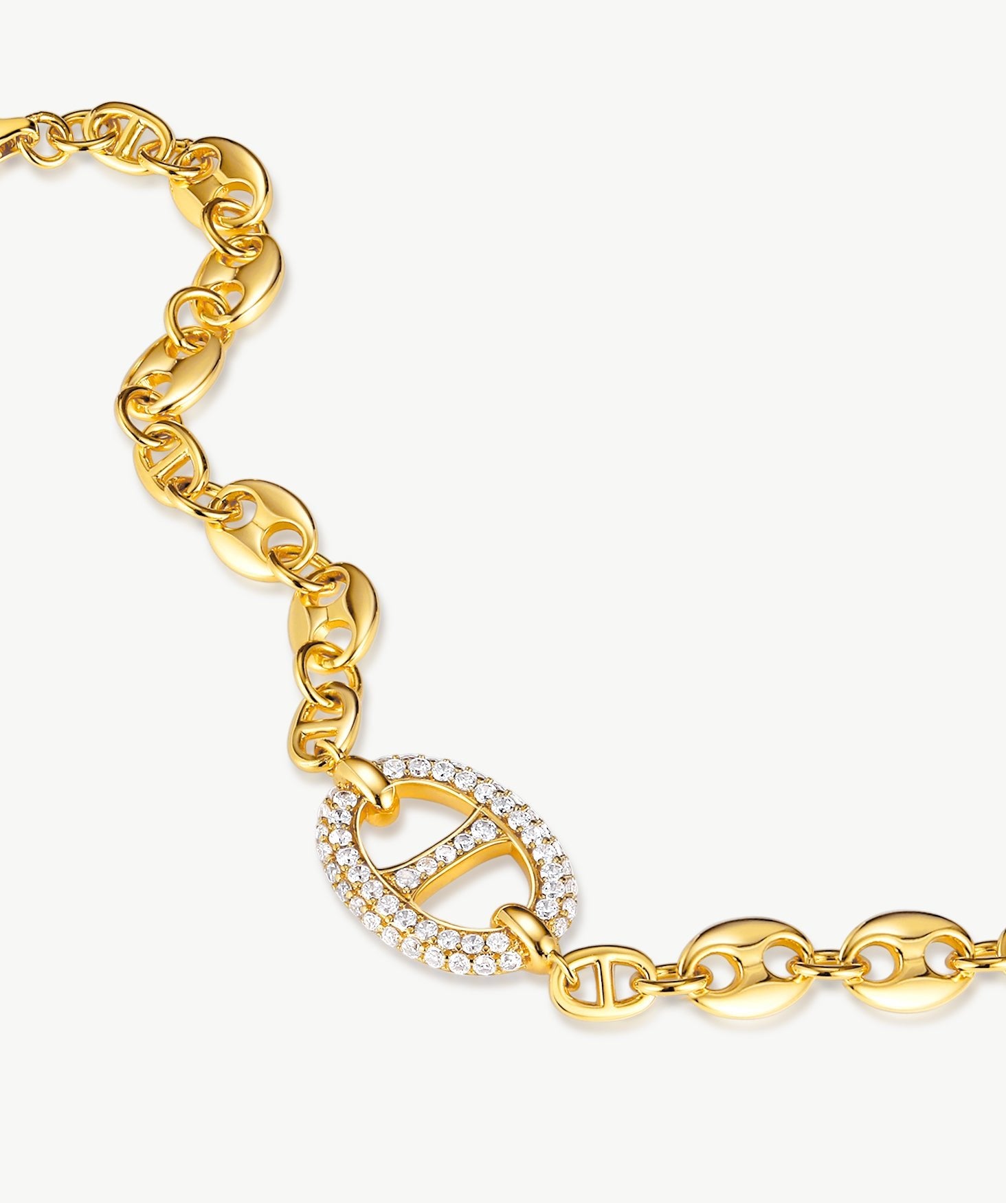 Gold Mariner Chain Bracelet with Pavé Link – 18ct Gold Plated Jewelry | MaiaMina