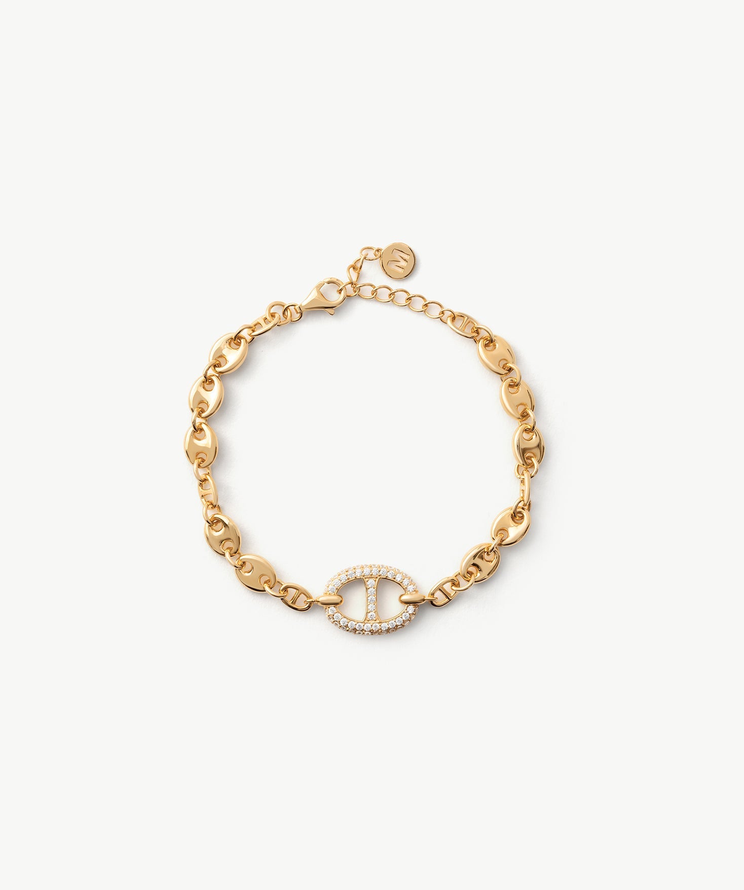 Gold Mariner Chain Bracelet with Pavé Link – 18ct Gold Plated Jewelry | MaiaMina