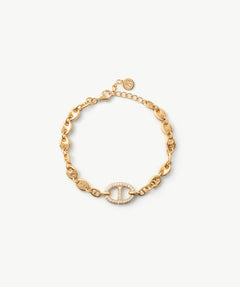 Gold Mariner Chain Bracelet with Pavé Link – 18ct Gold Plated Jewelry | MaiaMina