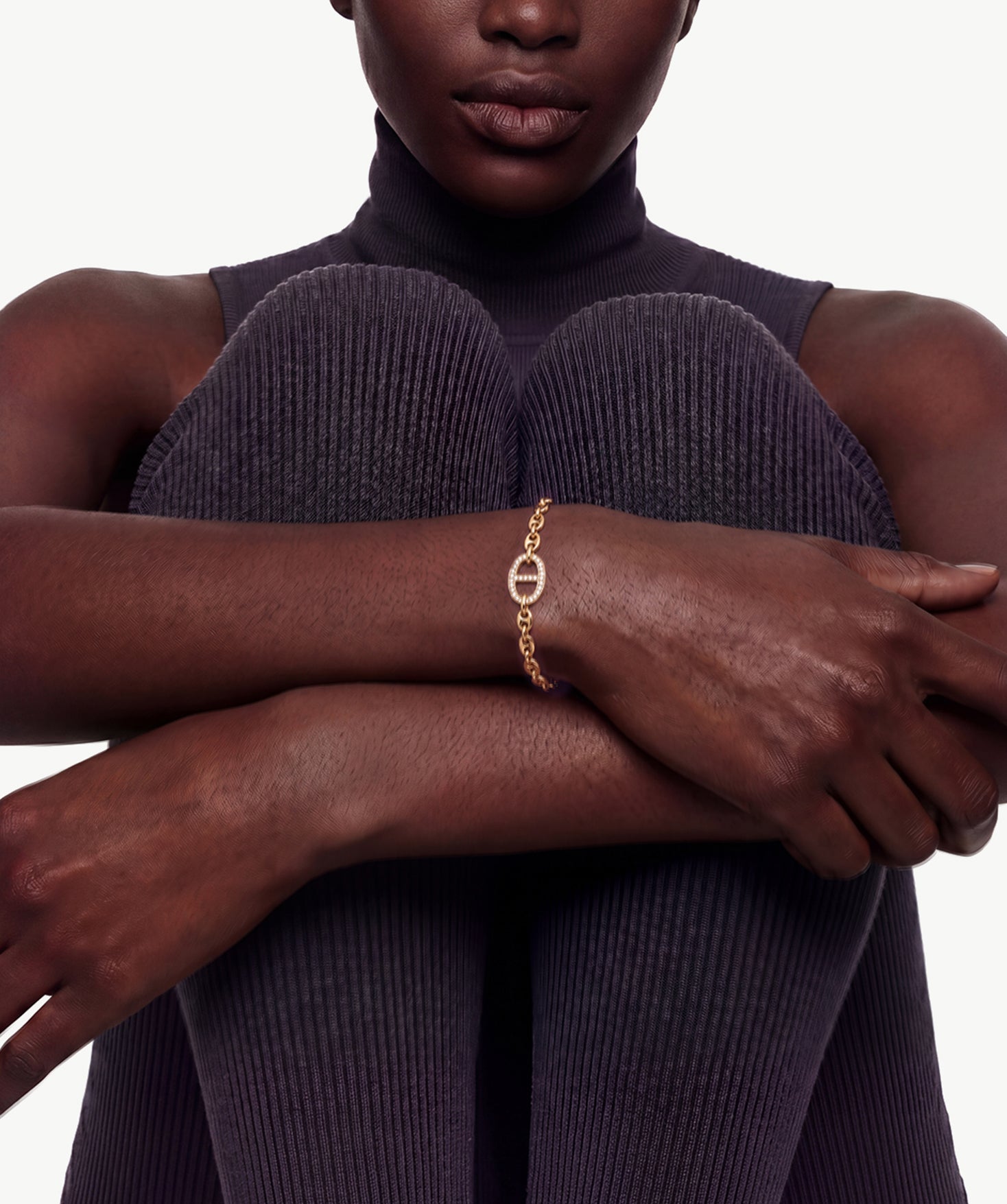 Gold Mariner Chain Bracelet with Pavé Link – 18ct Gold Plated Jewelry | MaiaMina