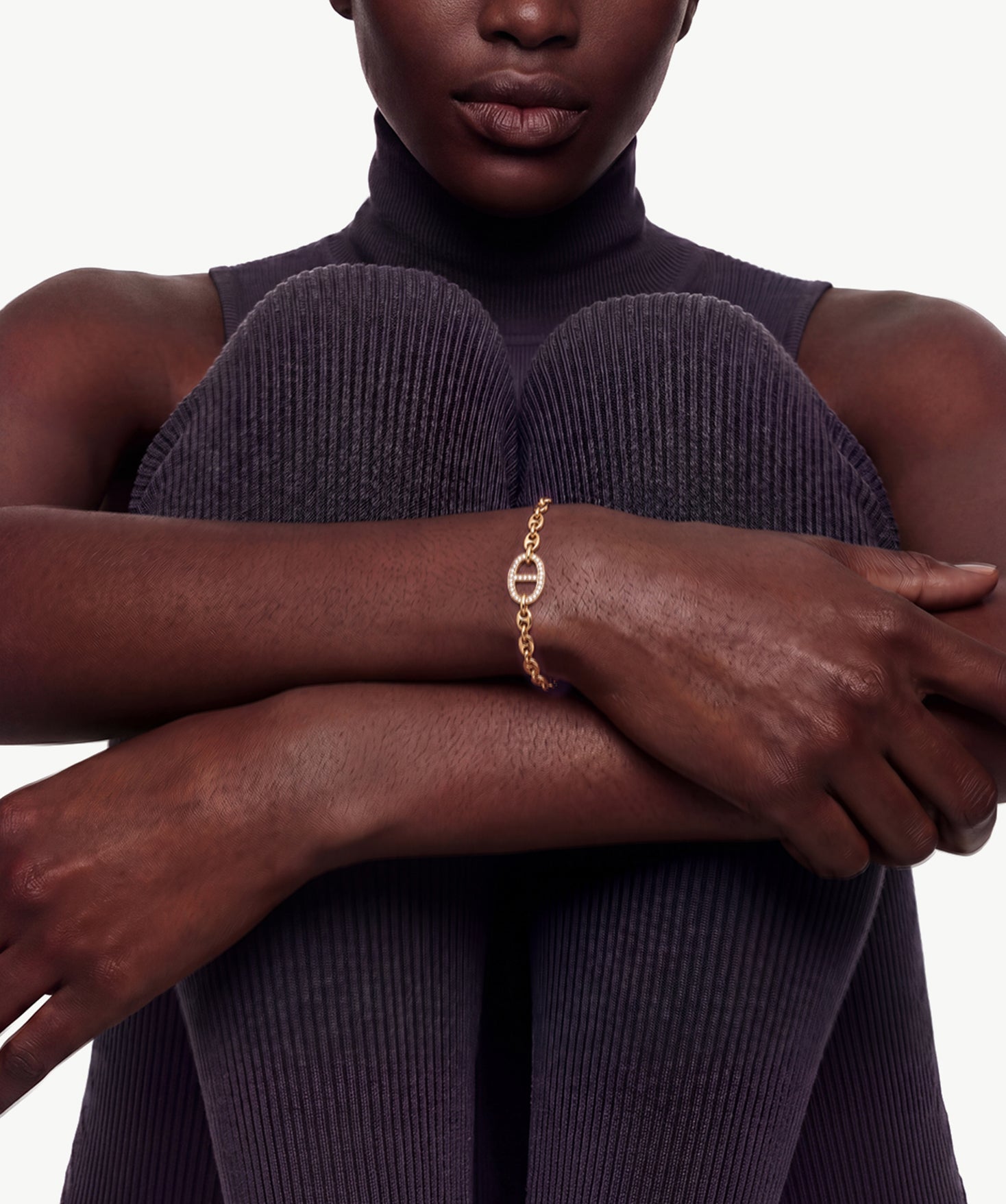 Gold Mariner Chain Bracelet with Pavé Link – 18ct Gold Plated Jewelry | MaiaMina