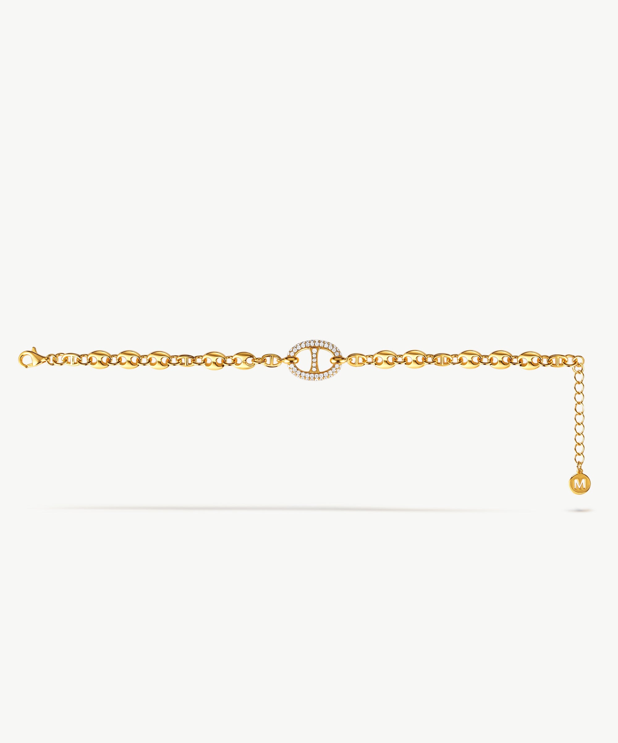 Gold Mariner Chain Bracelet with Pavé Link – 18ct Gold Plated Jewelry | MaiaMina