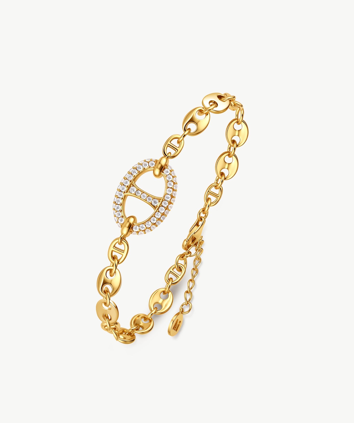 Gold Mariner Chain Bracelet with Pavé Link – 18ct Gold Plated Jewelry | MaiaMina