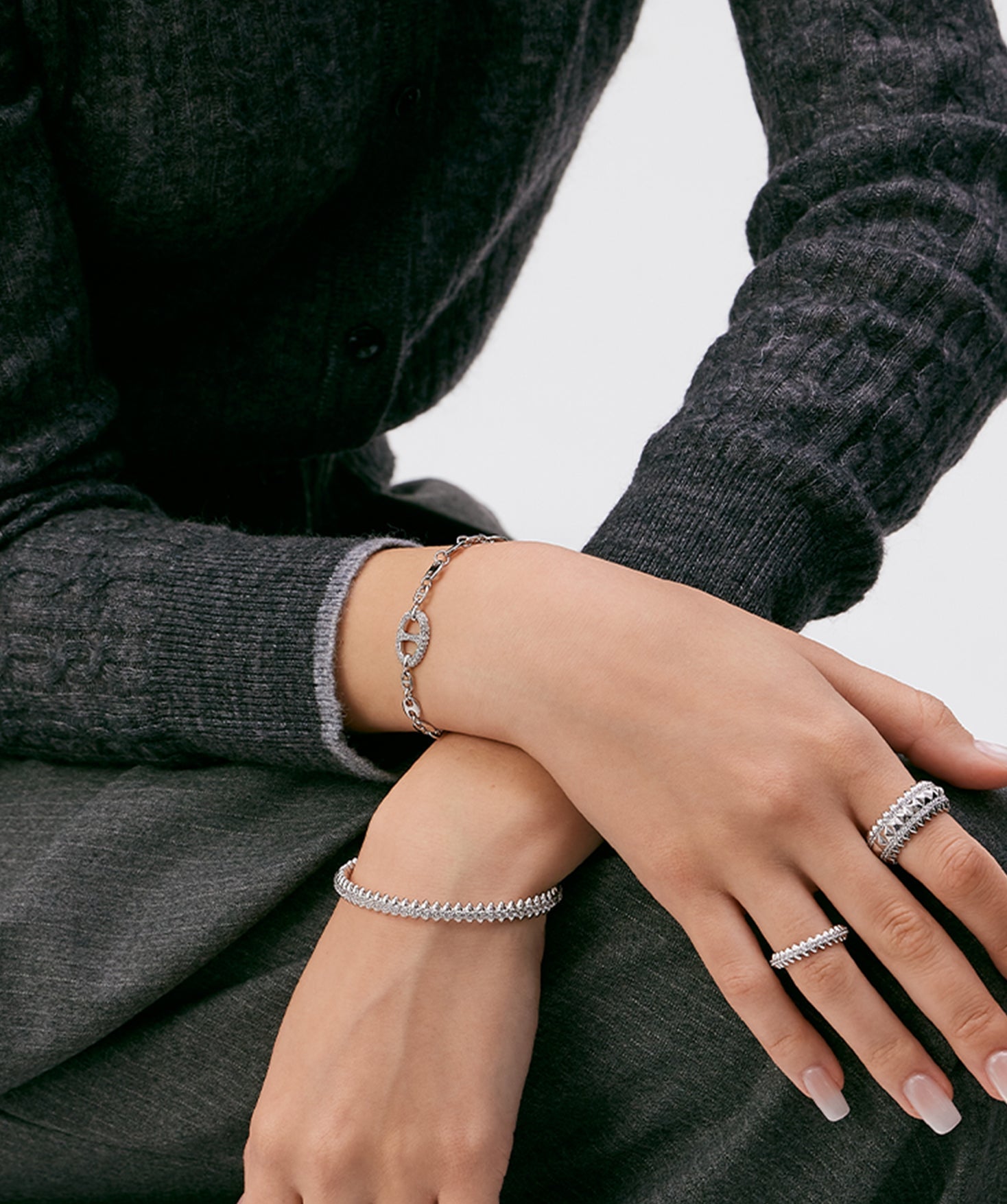 Silver Pave Mariner Chain Bracelet – Rhodium-Plated | MaiaMina