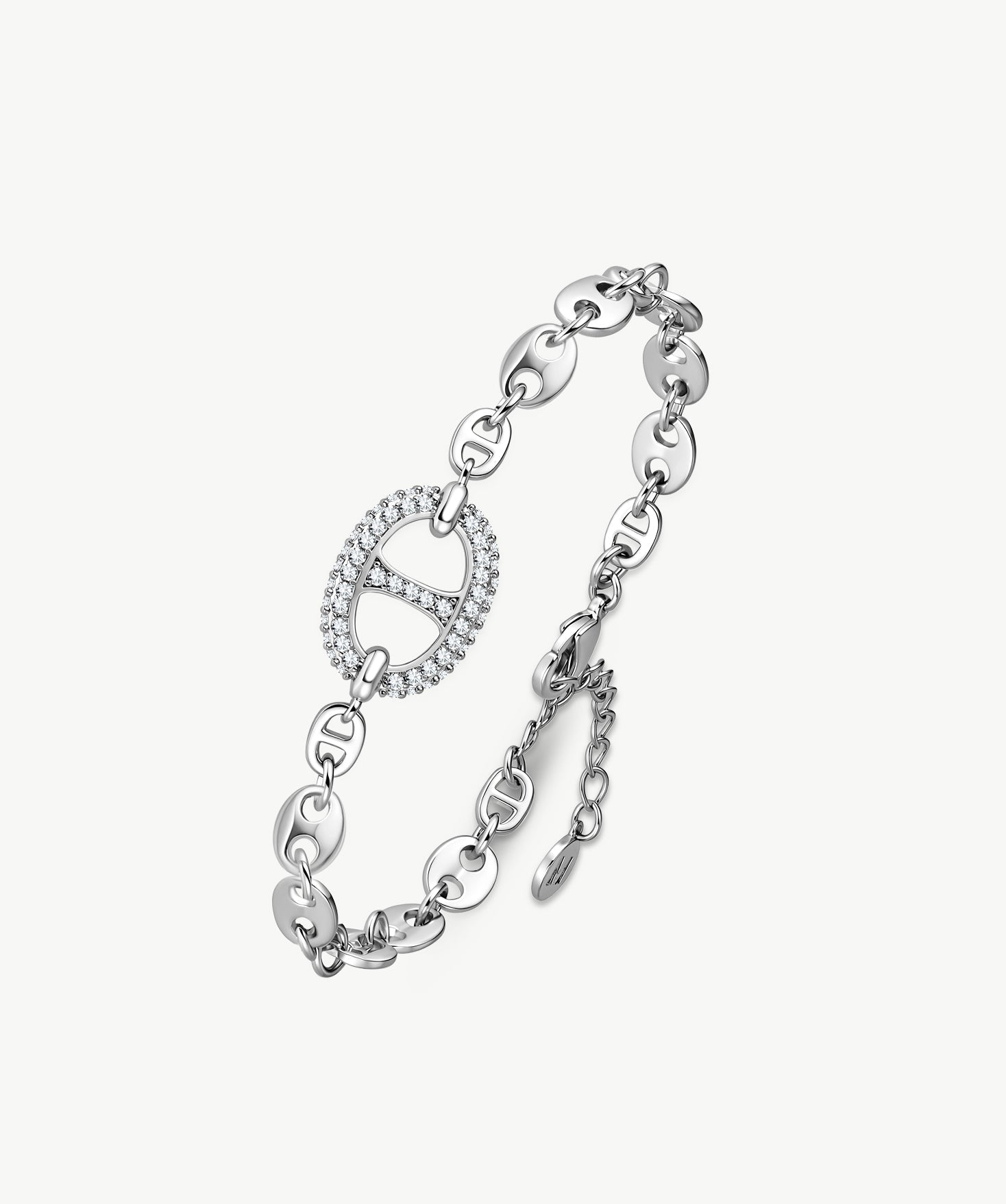 Silver Pave Mariner Chain Bracelet – Rhodium-Plated | MaiaMina