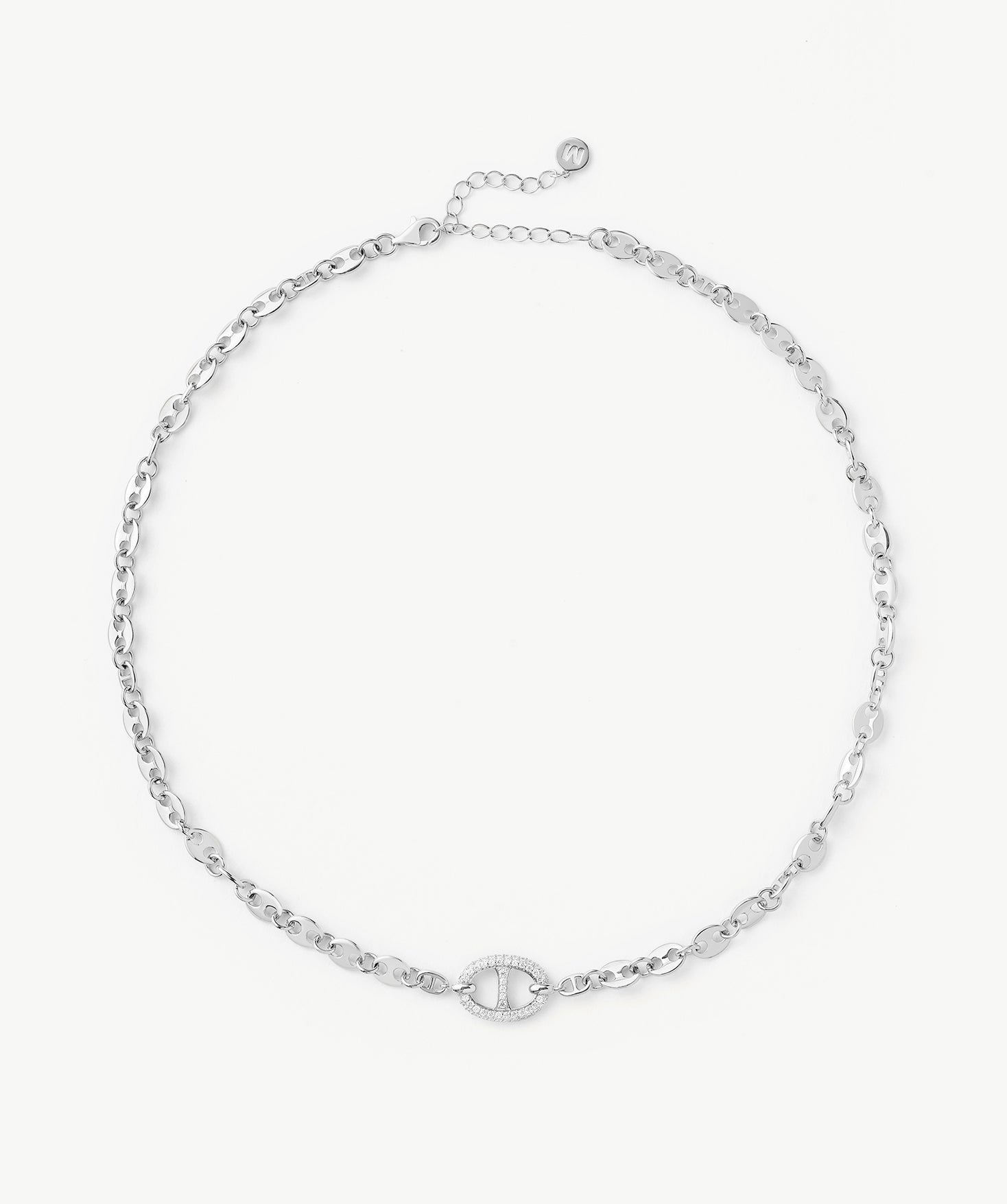 Pavé Mariner Chain Necklace in Silver | Classic Collection – MaiaMina