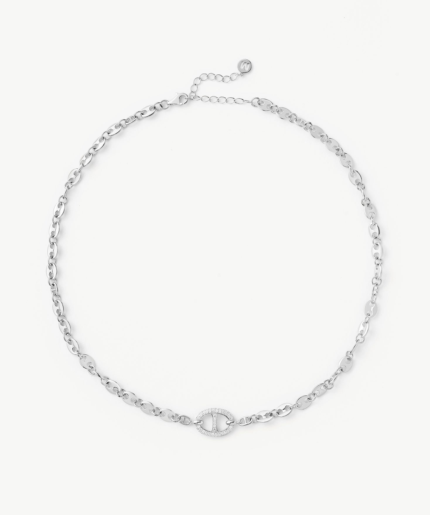 Pavé Mariner Chain Necklace in Silver | Classic Collection – MaiaMina
