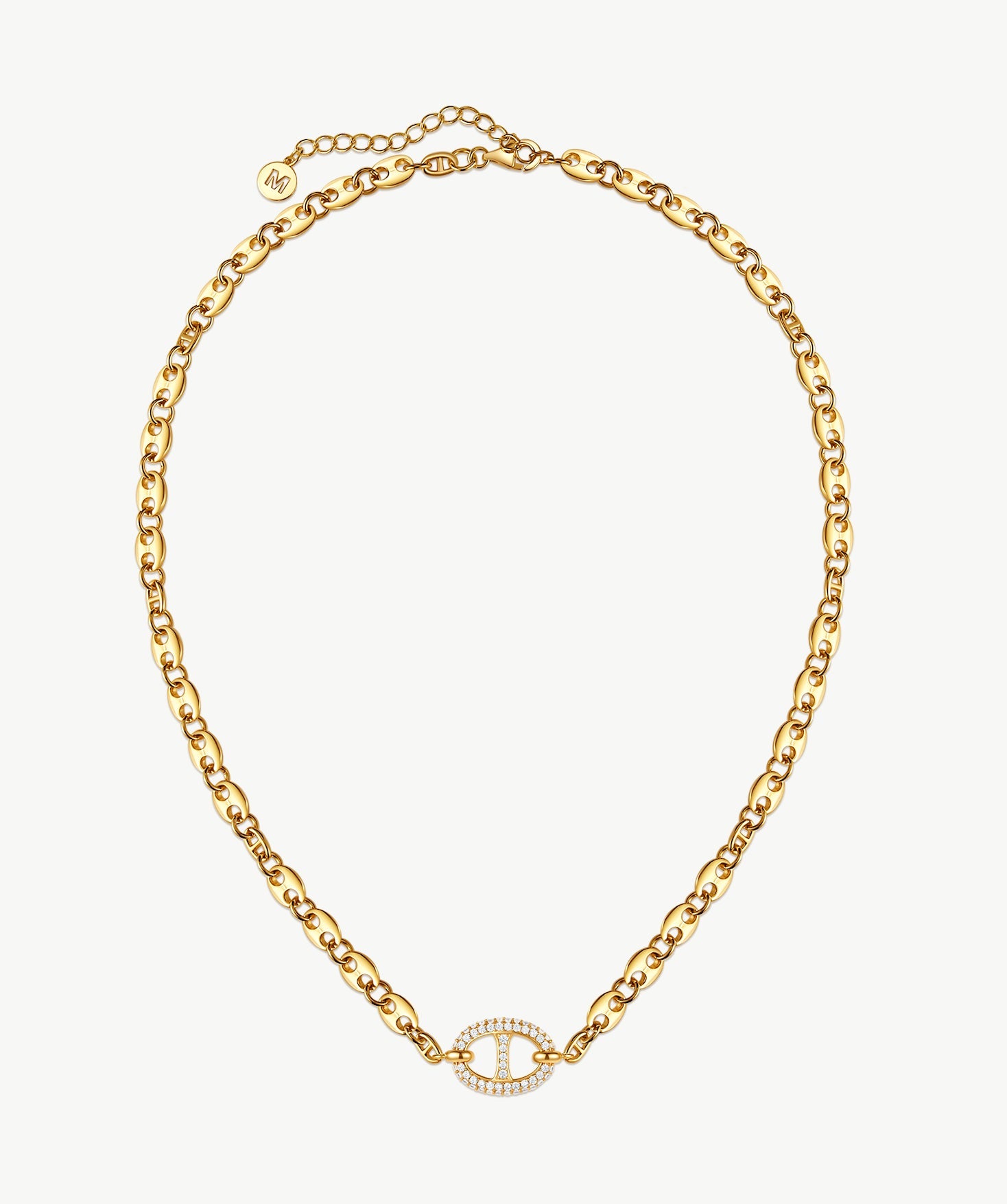 Gold Mariner Chain Necklace with Pavé Link – 18ct Gold Plated Jewelry | MaiaMina